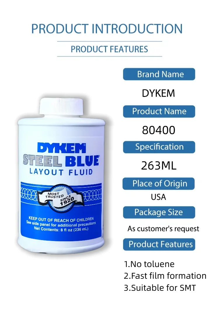 DYKEM 80400 Inchiostro Blu Acciaio per Marcatura Metalli 8oz 236ml, a Rapida Asciugatura, per Macchinisti e Lavorazioni CNC