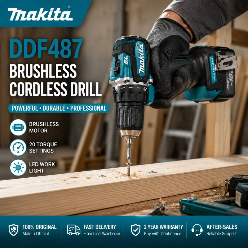 Trapano Avvitatore a Batteria Makita 18V DDF487 Brushless ad Alta Coppia + Batteria al Litio BL1860B BL1840 6.0Ah Kit Utensili Elettrici Spedizione Veloce da Magazzino EU