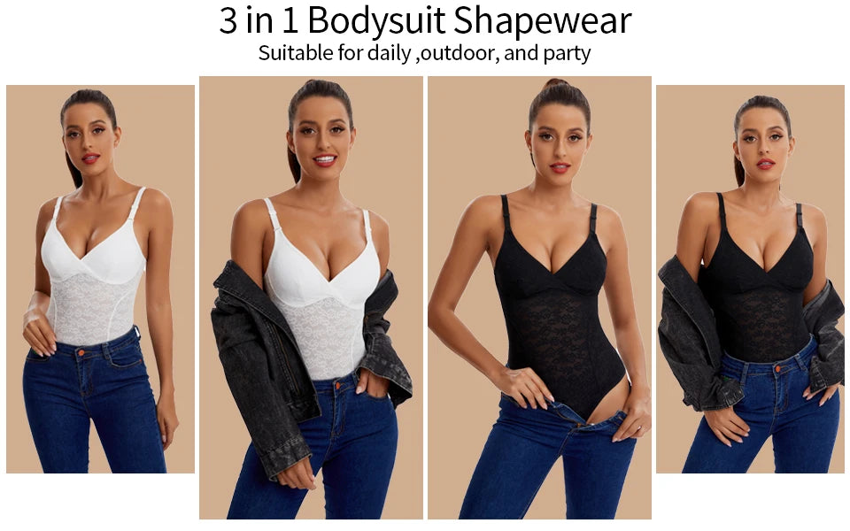 3 in 1 Perizoma in pizzo Body Donna Shapewear Nuovo Shaper completo del corpo Vita sottile Controllo della pancia Biancheria intima Pancia piatta Liscia Faja