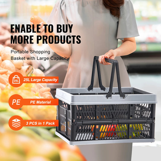 SucceBuy Cestino portaoggetti pieghevole da 3 pezzi Cestino spesa pieghevole con manico per l'organizzazione del desktop della cucina della spesa