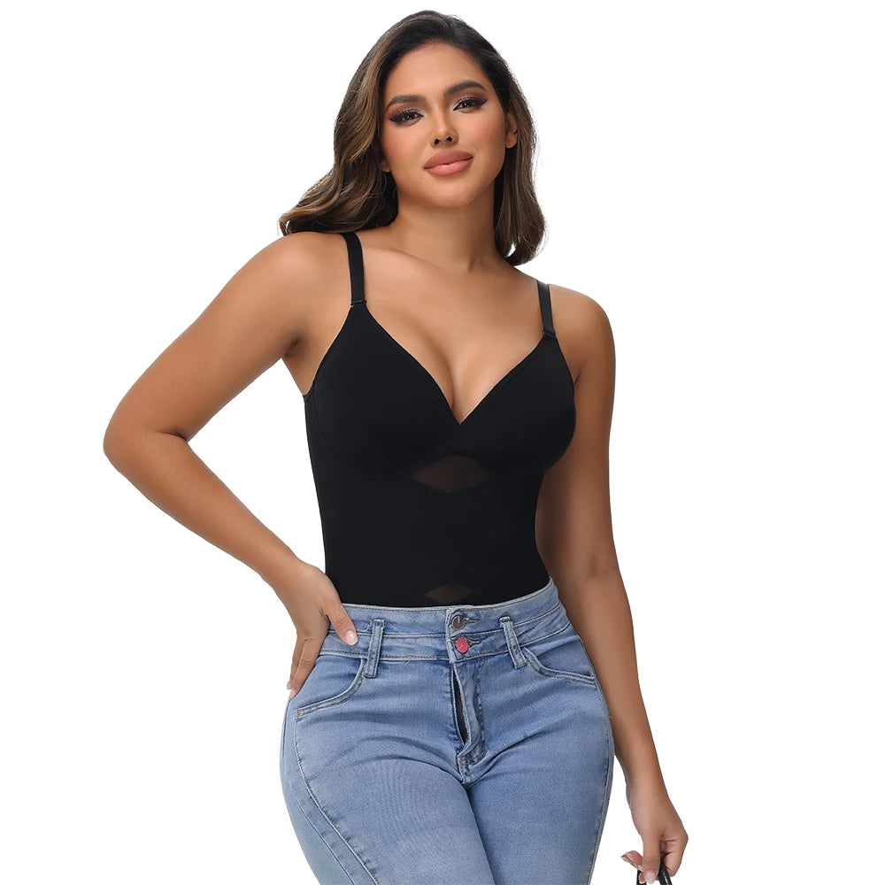 Body modellante per il corpo con controllo della pancia a vita incrociata per le donne Controllo completo del corpo con scollo a V Slip traspiranti in rete Intimo Sollevatore di testa