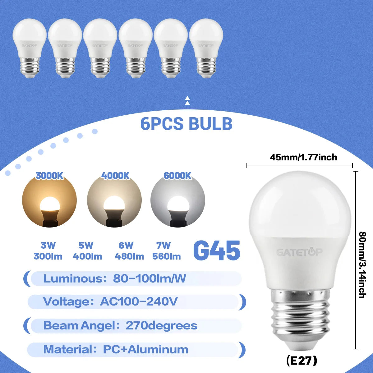 1-10 Pezzi Lampadina LED Mini G45 3W-7W AC100-240V E27 Luce Diurna Fredda per Illuminazione e Decorazione Soffitto Soggiorno