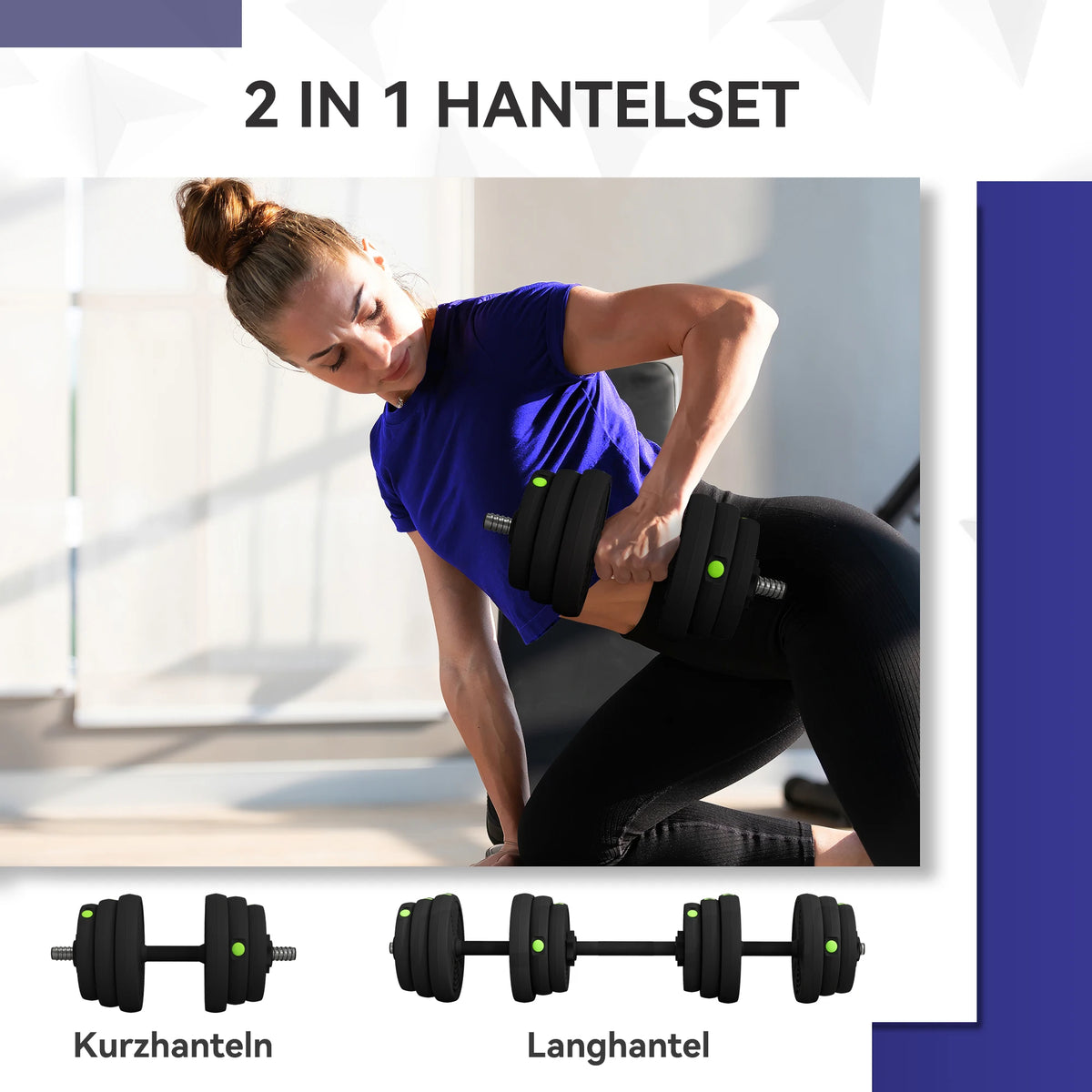 Set di manubri e bilancieri regolabili da 25 kg, 2 in 1, attrezzi per l’allenamento della forza con manici antiscivolo e dischi in plastica per l’uso in palestra domestica, per esercizi di fitness, allenamento muscolare e