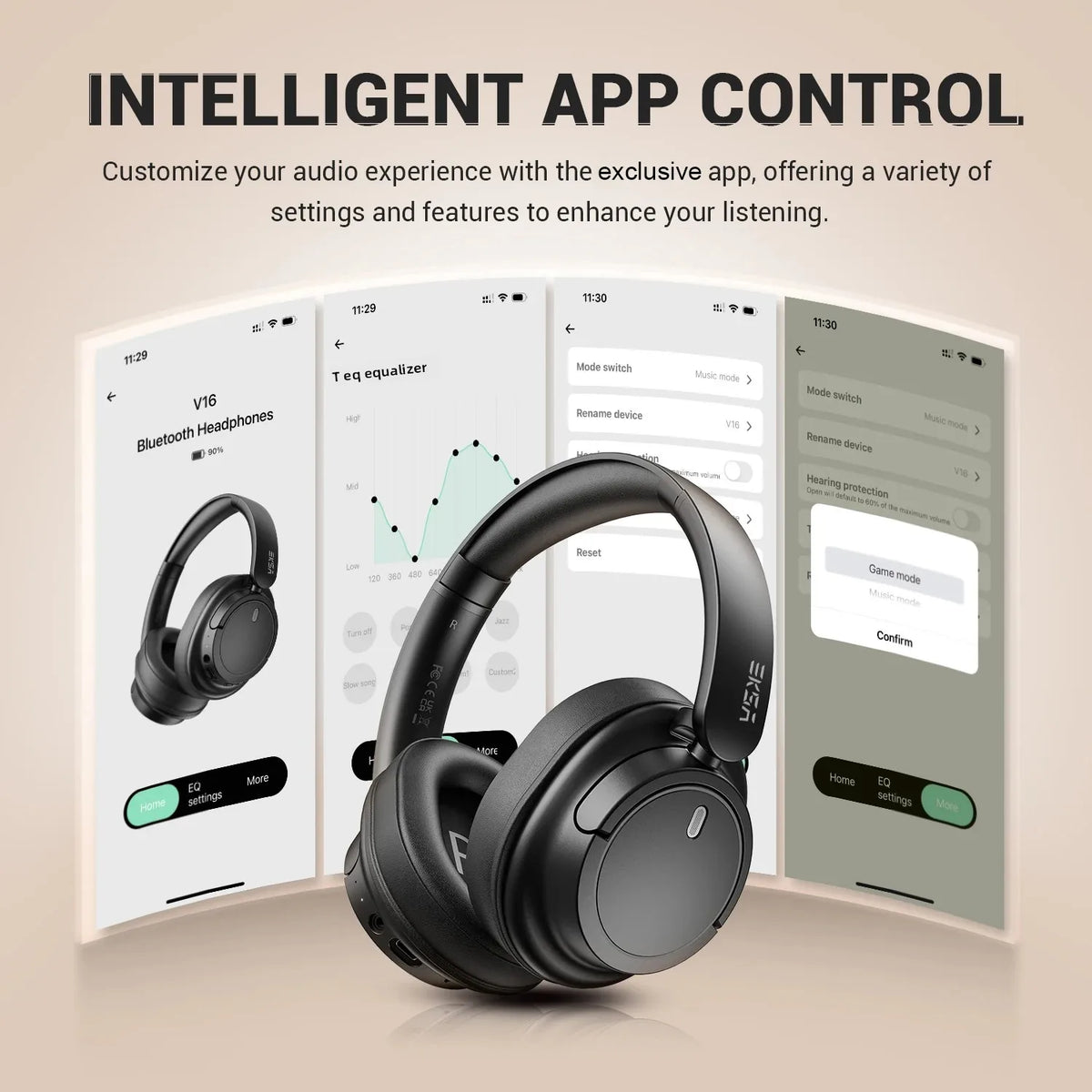 Oneodio EKSA V16 Cuffie wireless Bluetooth 5.3 Cuffie over-ear con microfono Modalità bass/pop Cuffie Hi-res HiFi cablate APP 90 ore