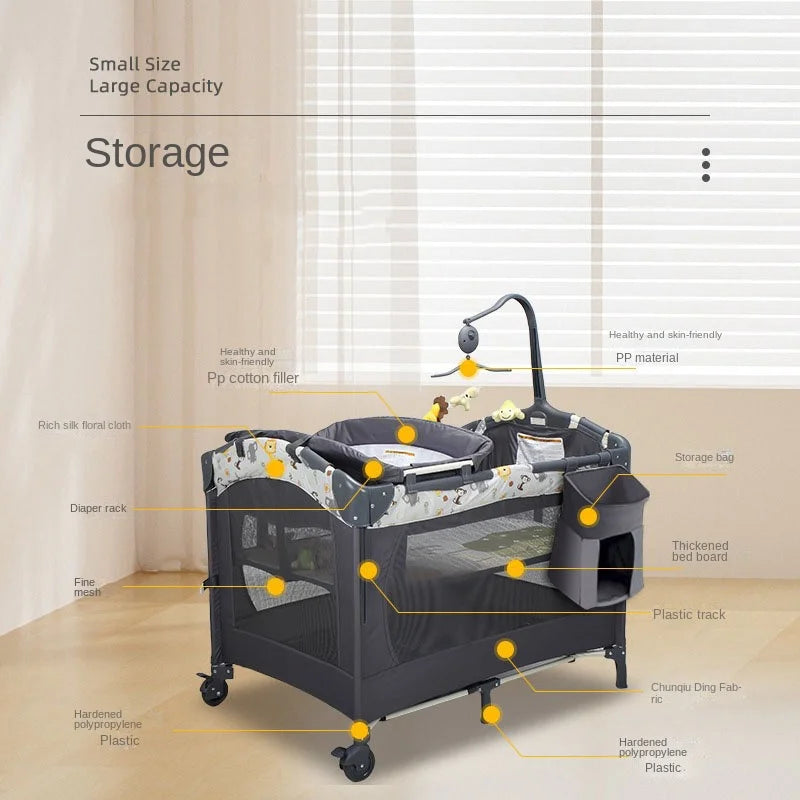 Culla per neonati 3 in 1, lettino da affiancare al letto, box portatile da viaggio con fasciatoio e giocattoli