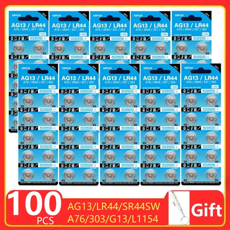 50-200 pz AG13 LR44 A76 357 357A LR1154 SR1154 SR44 batteria alcalina per calcolatrice orologio chiave auto pulsante orologio remoto cella a bottone