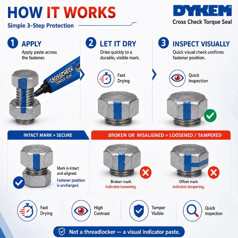 Sigillo di controllo a coppia DYKEM Cross Check 1oz, pasta indicatrice antimanomissione per bulloni e dadi, vernice di marcatura anti-allentamento per elementi di fissaggio