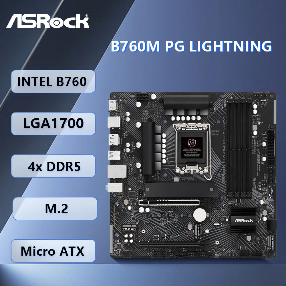 Scheda Madre ASROCK B760M PG LIGHTNING Intel B760 LGA1700 DDR5 256GB Supporto CPU 14900 14490 13700 13400 12900