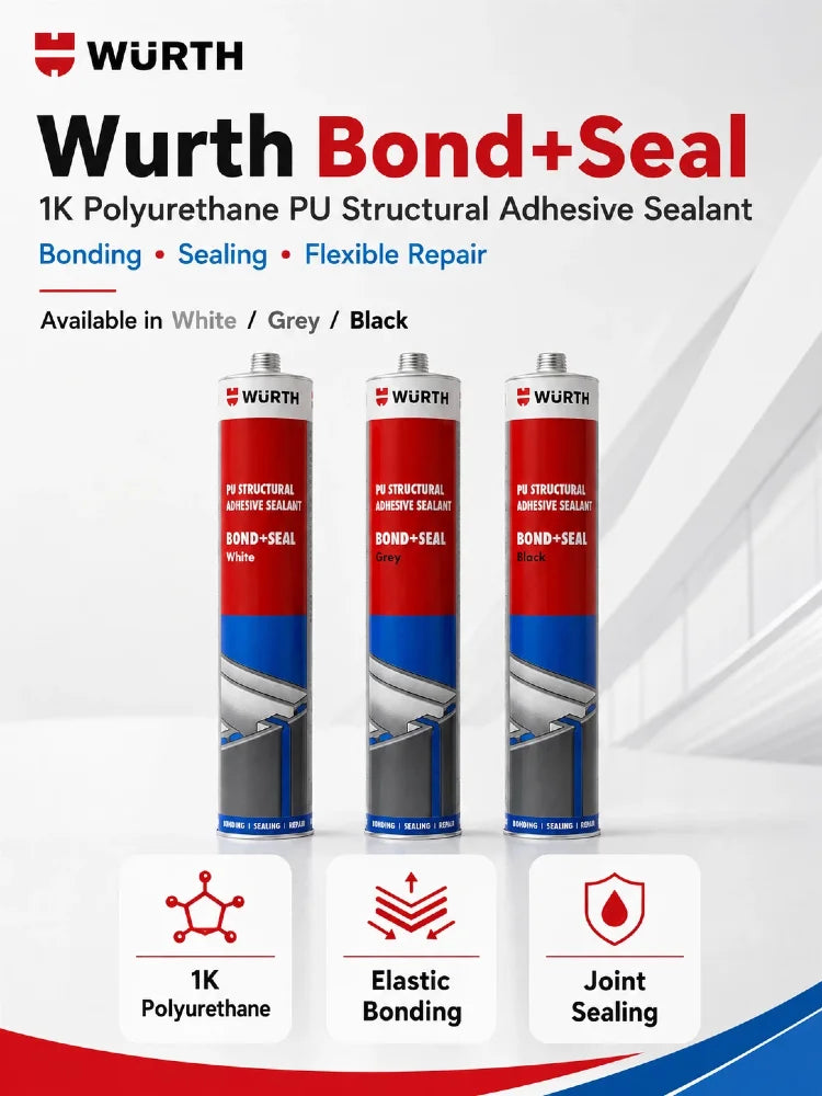 Adesivo Strutturale Poliuretanico PU Originale Wurth Bond+Seal 1K Bianco Grigio Nero per Auto Metallo Legno Calcestruzzo