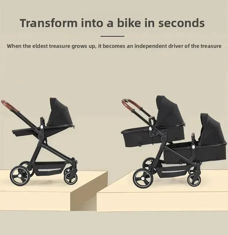 Passeggino Doppio per Bambini da Esterno, Multifunzionale 3-in-1, con Due Seggiolini Auto per Bambini