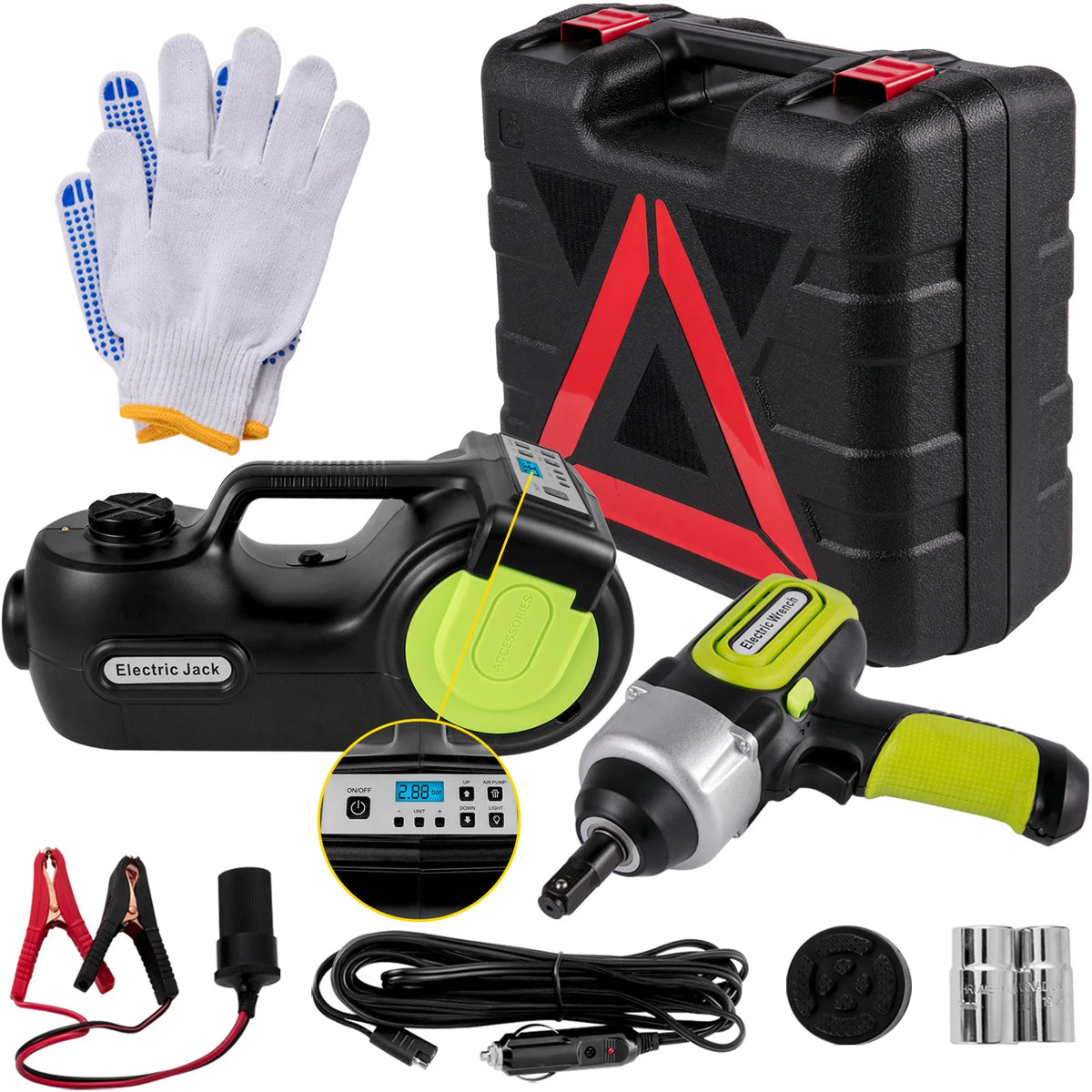 SucceBuy 5T 12V Kit cric per auto elettrica + avvitatore a percussione Luce a LED Martinetto idraulico portatile 13,5-36 CM Strumento di riparazione auto per sollevamento pneumatici
