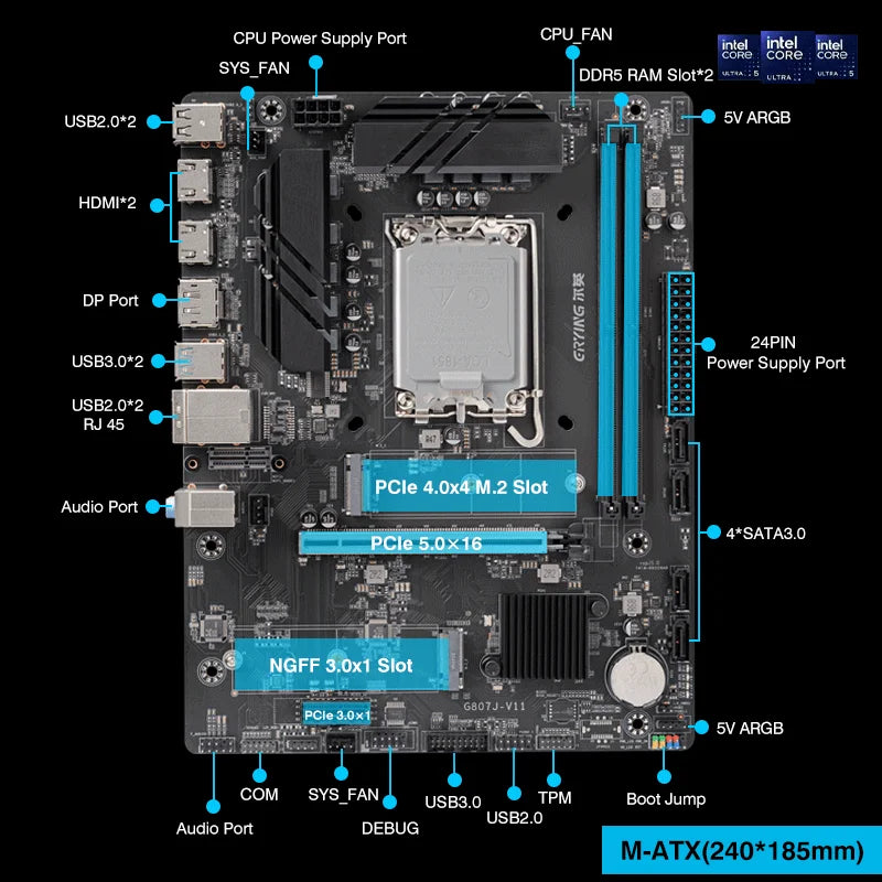 Kit PC ERYING H810, Scheda Madre H810M DDR5, Supporta CPU Intel Core Ultra200 Serie 7/8/9 225F 230F 250KF 270K LGA1851 Pin