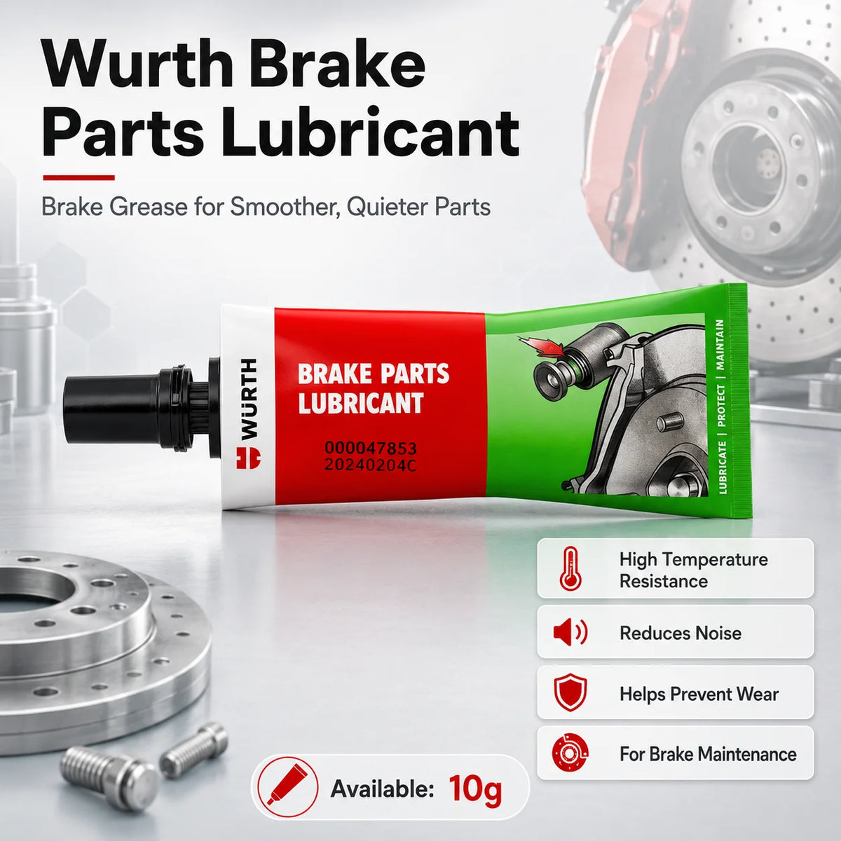 Lubrificante per Freni Wurth 10g, Grasso Resistente al Calore per Pinze Freno, Perni Guida, Pistoni, Uso Automobilistico