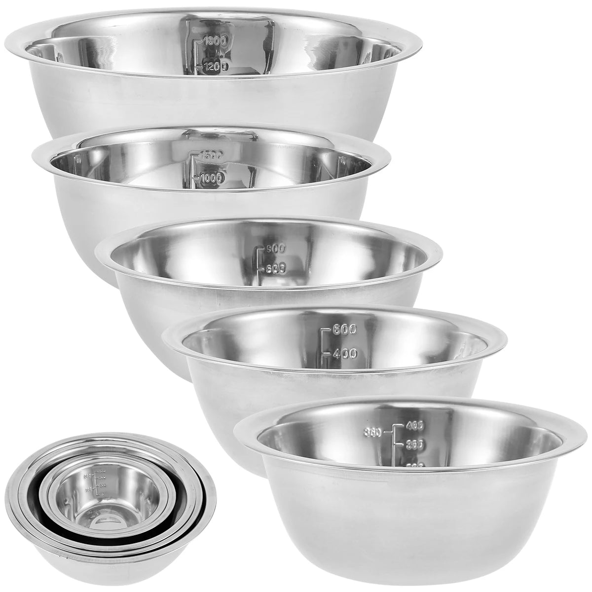 Set di ciotole per insalata da 5 pezzi Set di ciotole per zuppa multiuso in acciaio inossidabile 5 dimensioni Ciotole per nidificazione per cucina Cottura Cottura Conservazione degli alimenti