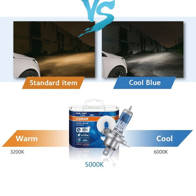 OSRAM Cool Blue Advance H4 H7 H9 H11 12V 5000K Bianco puro H1 H3 HB3 HB4 Xenon Look Auto Lampade alogene Faro originale