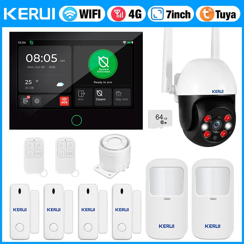 Consegna veloce KERUI Tuya WiFi + 4G Set di sistemi di allarme domestico con touch screen da 7 pollici dal magazzino ES Protezione di sicurezza dell'allarme G70