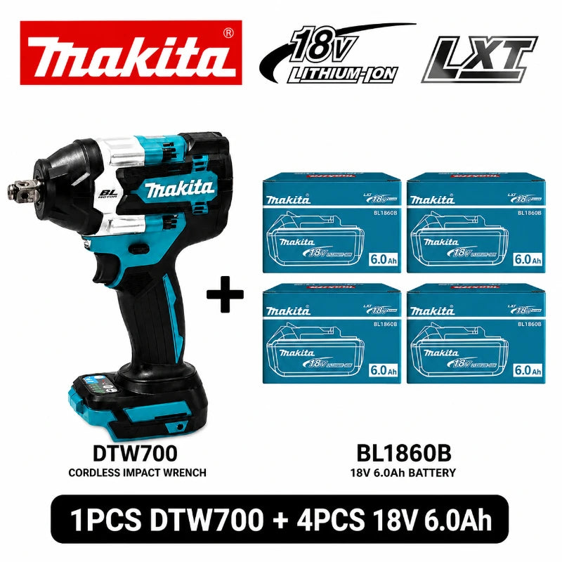 Avvitatore a impulsi Makita DTW700 18V senza fili, brushless, 700 Nm, professionale, con attacco quadrato da 1/2 pollice, velocità variabile, Auto-Stop, compatibile con batterie Makita LXT BL1830 BL1840 BL1850 BL1860B - Maga