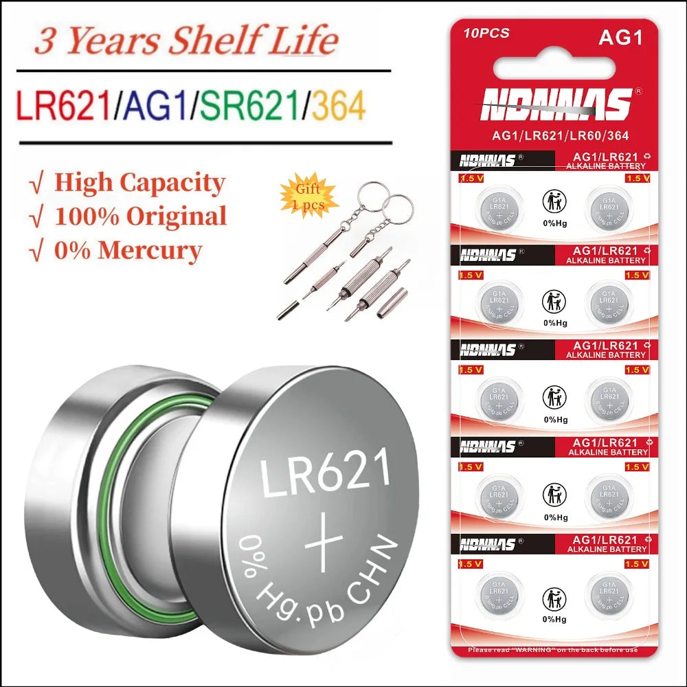10-100PCS AG1 SR621SW batteria per orologio batterie a bottone da 1.55V ad alta capacità a lunga durata e a prova di perdite per orologio