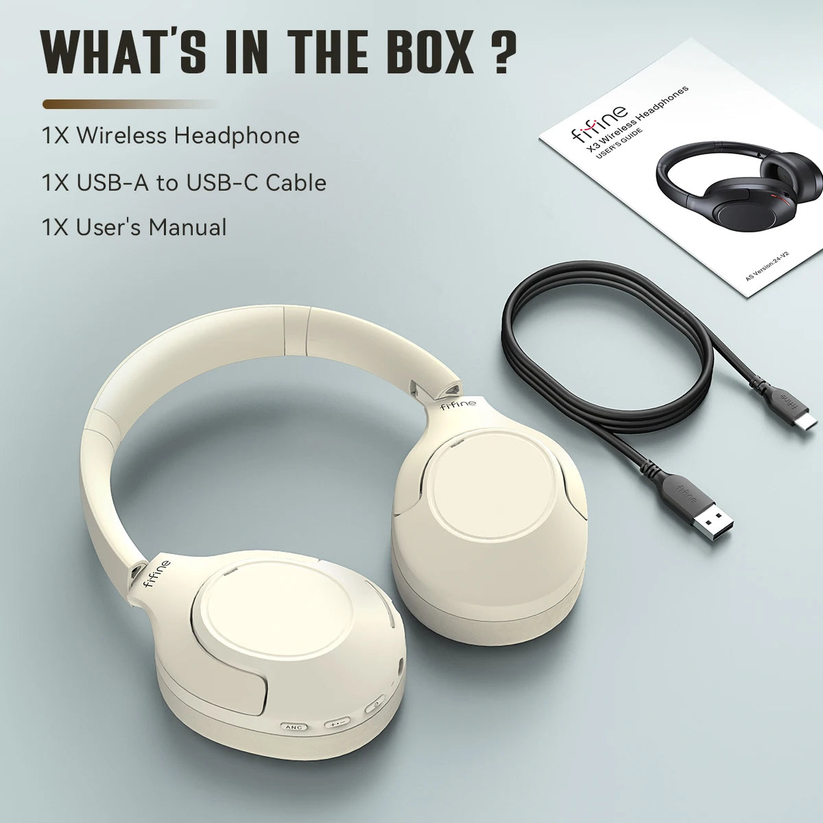 FIFINE Cuffie wireless Bluetooth per telefono/al pad, cuffie over-ear con cancellazione attiva del rumore per musica/gioco, portatili, 65H-X3
