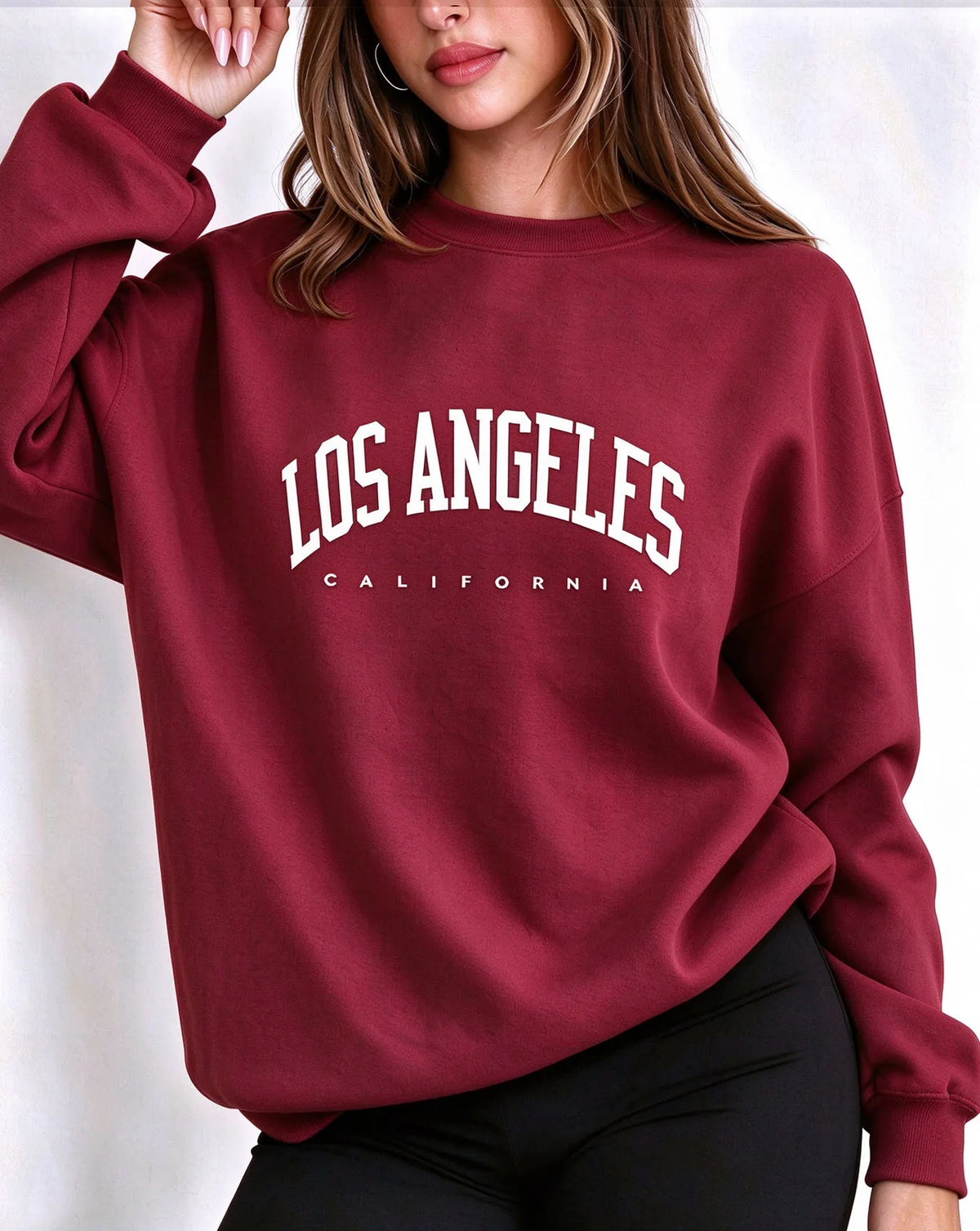 Felpa da donna con scollo rotondo, stampa con scritta LOS ANGELES, maniche lunghe, modello casual, ideale per un look streetwear, perfetta per l'autunno e l'inverno, felpa ampia.