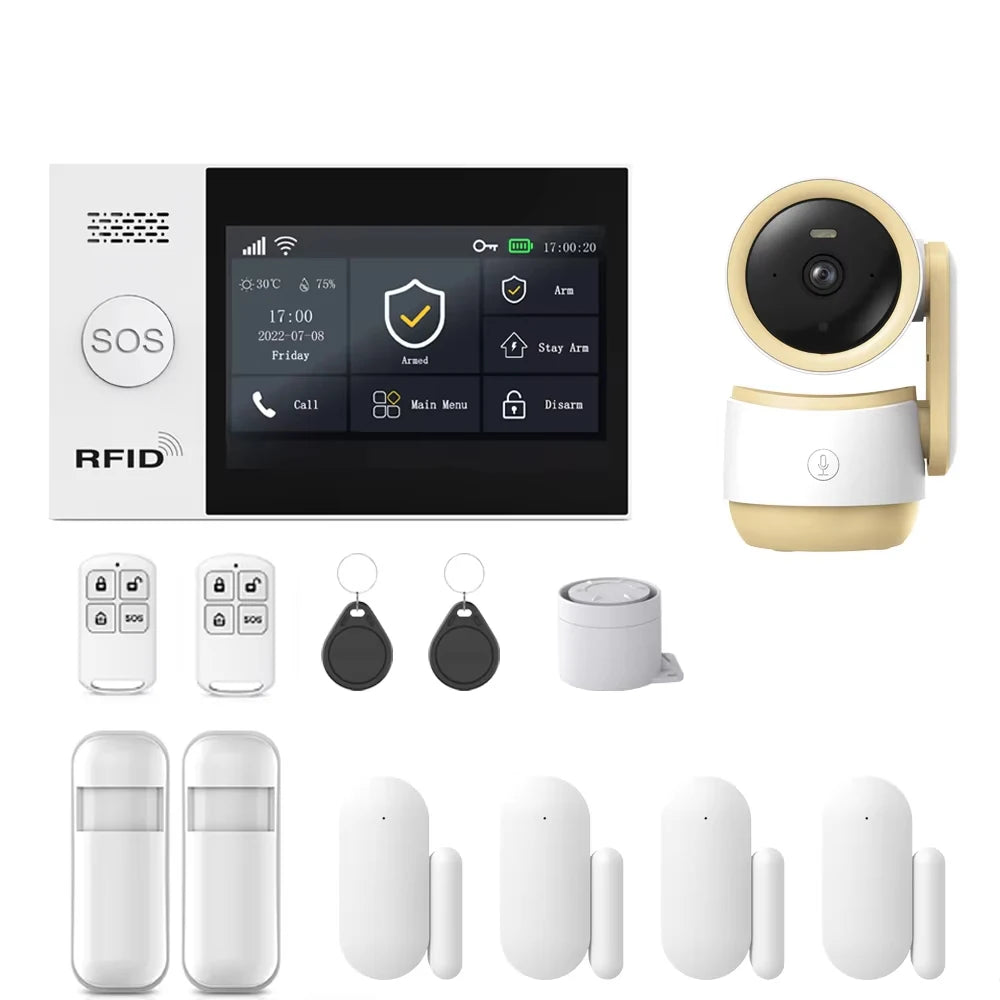 Allarme GSM WiFi compatibile con l'app Tuya Smart Life, rilevatore di intrusioni wireless per casa, garage, ufficio, negozio, protezione con avvisi in tempo reale.