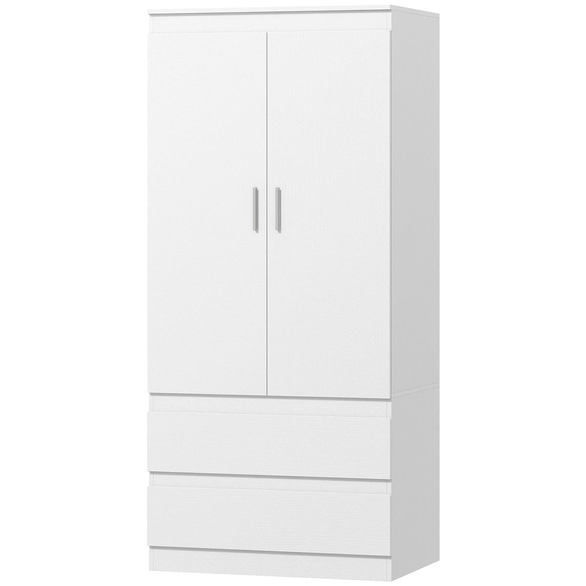 Armadio per Camera da Letto con 2 Ante, 2 Cassetti, 3 Scomparti, in Legno, Bianco