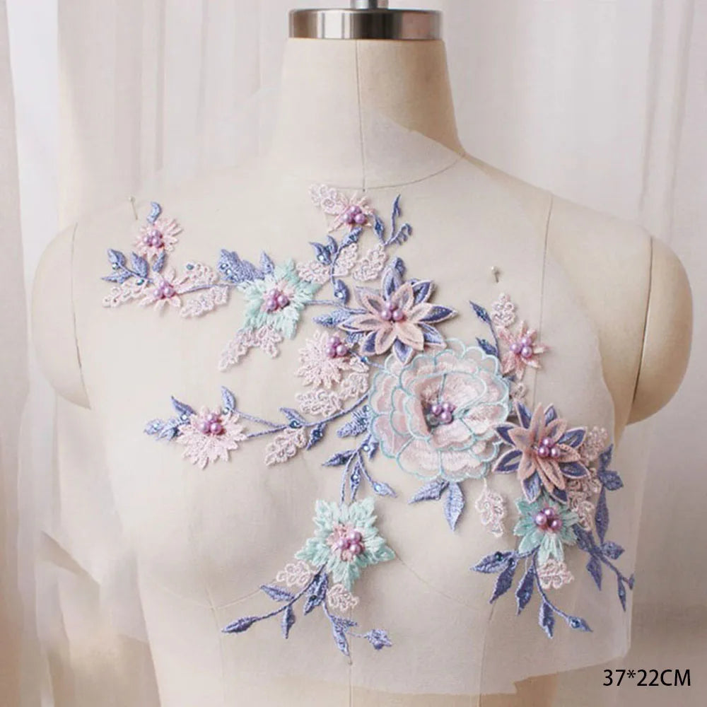 Tessuto per toppe ricamate con fiori eleganti viola per abiti, tende per la casa, accessori per abbigliamento da festa, riparazioni di applique per cucire