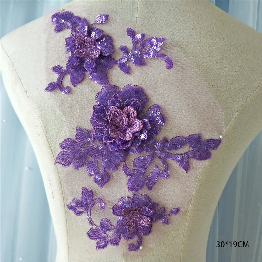 Tessuto per toppe ricamate con fiori eleganti viola per abiti, tende per la casa, accessori per abbigliamento da festa, riparazioni di applique per cucire