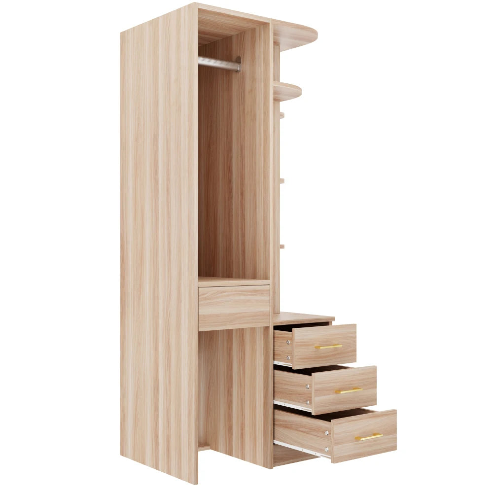Armadio Moderno Multifunzionale Autoportante, 70 × 55 × 175 Cm, Mobile per la Conservazione dei Vestiti con Finitura in Legno di Alta Qualità, Scomparti di Stoccaggio a Più Livelli Integrati e Ampio Appendiabiti, Pratico
