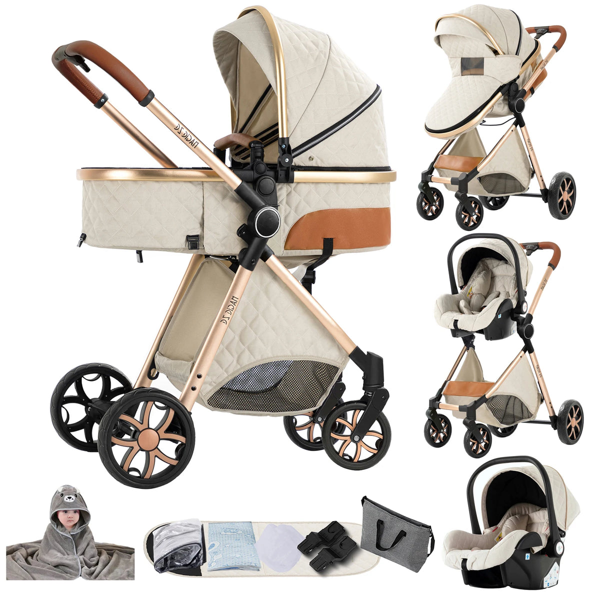 Passeggino Magic ZC 3 in 1, Sistema da Viaggio Compatto e Pieghevole con Navicella, Seggiolino Auto per Neonati e Seduta Reversibile, Carrozzina High Landscape, Ruote Ammortizzate, Manubrio Regolabile, Chiusura con Una Mano,