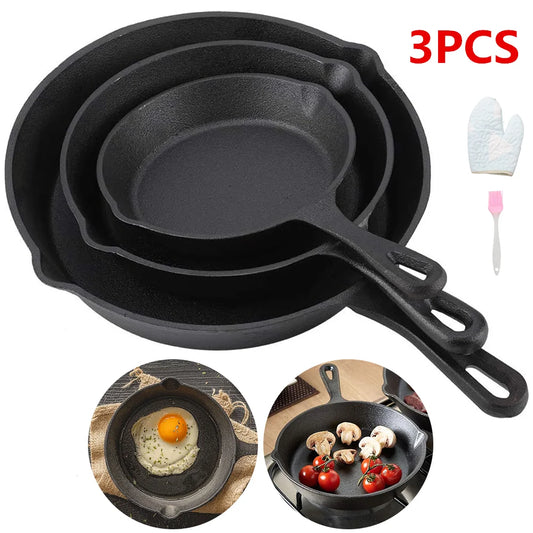 Set di 3 padelle in ghisa antiaderenti per pancake, bistecche, omelette e colazione, set di utensili da cucina.