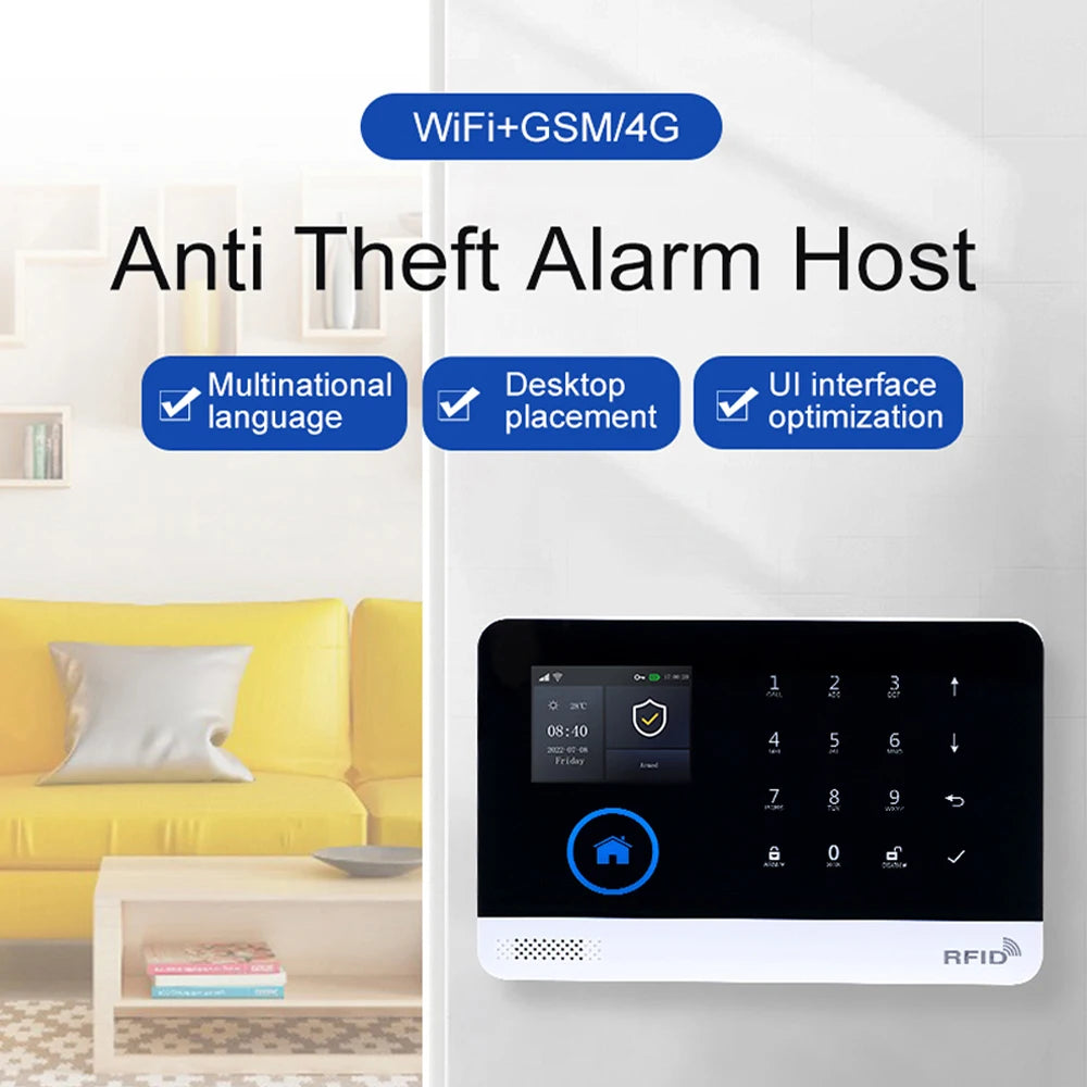 Sistema di allarme domestico PGST, 4G, WIFI, GSM, allarme di sicurezza, antifurto con sensore di movimento per porte, controllo tramite l'app Tuya Smart, compatibile con