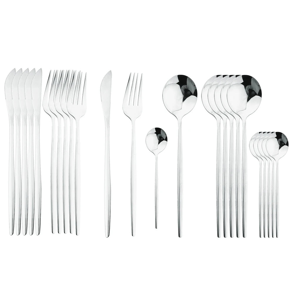 Set di posate da 24 pezzi in acciaio inossidabile, posate da dessert, cucchiaini da tรจ, lavabili in lavastoviglie, per sala da pranzo, cucina.
