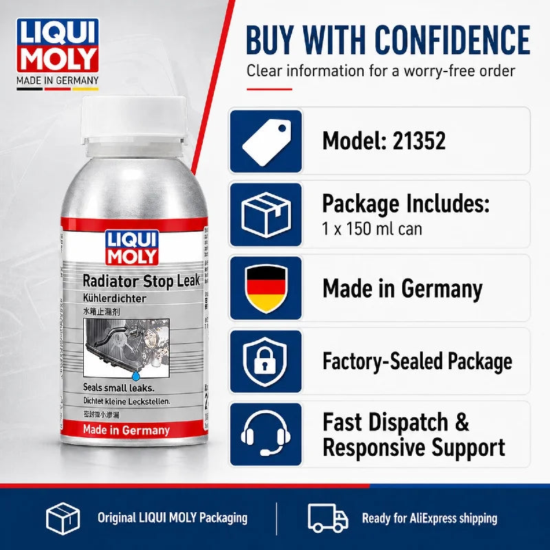 LIQUI MOLY Radiator Stop Leak 21352 150ml Sigillante per Sistema di Raffreddamento per Auto e Moto, Riparazione di Piccole Perdite nel Motore Raffreddato ad Acqua