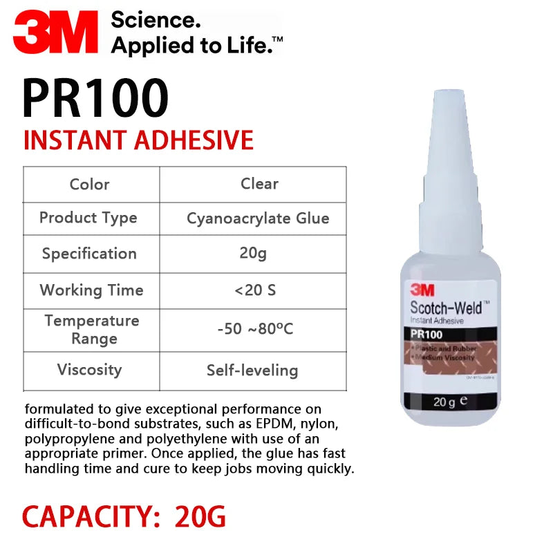 Adesivo Istantaneo Originale 3M PR40 PR100 PR1500 Scotch-Weld per Plastica, Gomma, Guarnizioni, Gioielli, Elettronica, Colla CA a Rapida Asciugatura