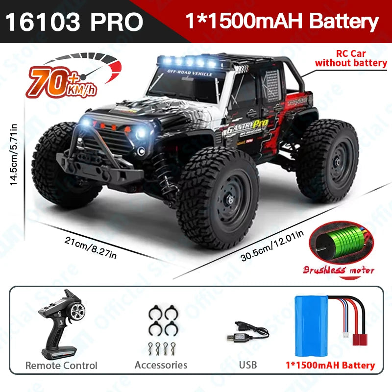 ZWN 1:16 70KM/H o 50KM/H Auto RC 4WD con LED, Auto Telecomandate ad Alta Velocità, Monster Truck da Drift per Bambini Vs Wltoys 144001 Giocattoli