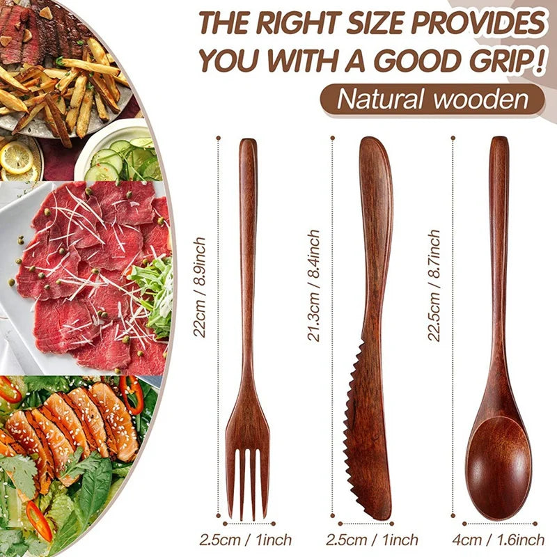 24/12 Pezzi Cucchiaio di Legno Cucchiaio da Zuppa e Forchetta Stoviglie Set di Cucchiai con Mestolo Ellipse Naturale Prodotti Ecologici Cucchiai per Cucinare