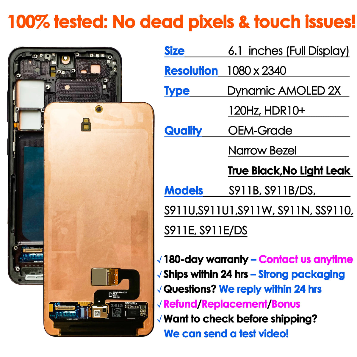 OEM 120Hz Dinamico AMOLED Per Samsung Galaxy S23 Display Sostituzione Dello Schermo S911B S911U LCD Touch Digitizer Assembly All'ingrosso