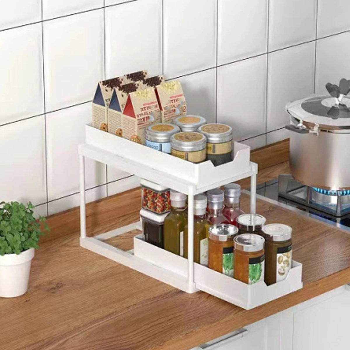 Nuovo Organizzatore Sottolavello a 2 Livelli, Ripiano Scorrevole Estraibile, Scaffale Multifunzione per Cucina e Bagno, Organizzatore Salvaspazio per Armadietti