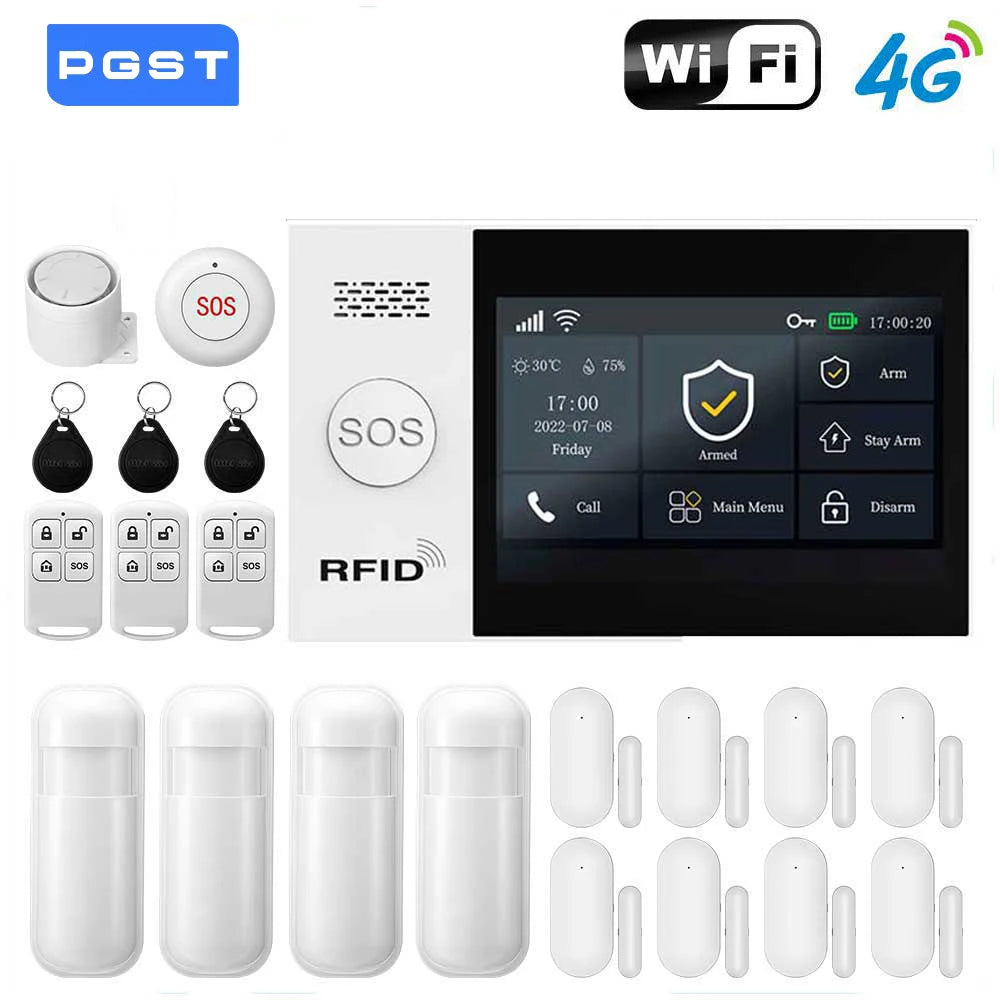 Sistema di allarme domestico wireless PGST, compatibile con Tuya, 4G/2G GSM WiFi, 433MHz, controllo da app, funziona con Alexa