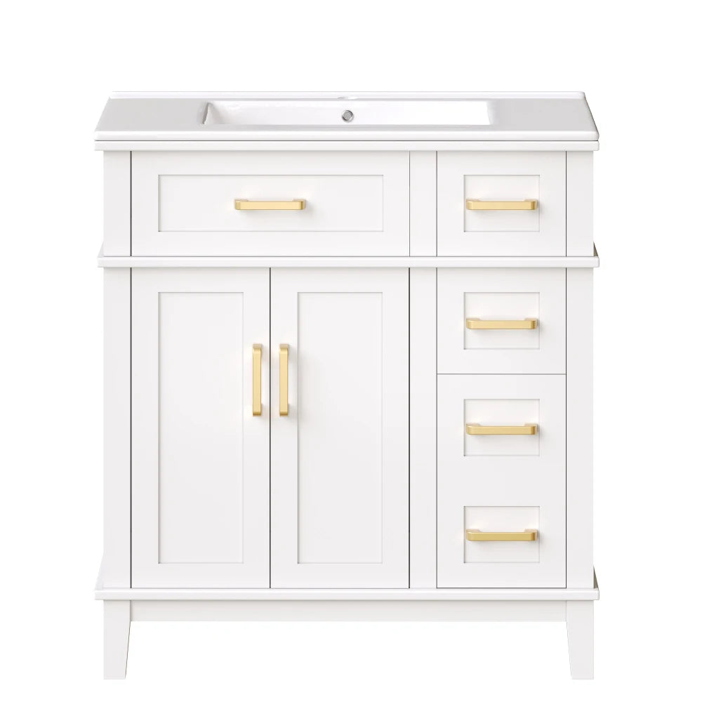 Mobile bagno moderno 76x86x46,5 cm con lavabo in ceramica integrato, mobiletto a cassetti autoportante con ampio spazio contenitivo, dotato di chiusura ammortizzata silenziosa e protezione dal troppo pieno del lavabo, elegant