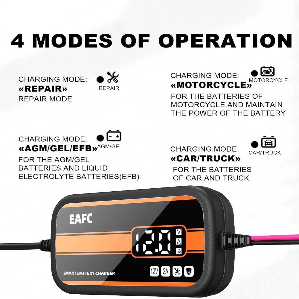 Il più nuovo caricabatteria per auto 12V 2Ah-20Ah caricabatterie per riparazione batteria al piombo con display digitale intelligente per auto SUV moto