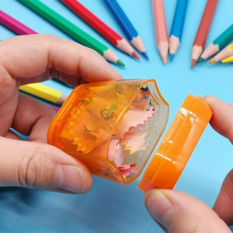 4 pz/set Studente di Plastica di Colore Trasparente Temperamatite Doppio Foro Schizzo Temperamatite Manuale Temperamatite