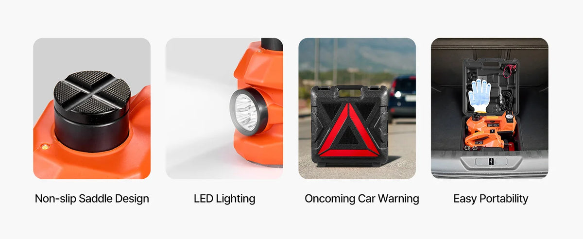 SucceBuy Cric per Auto Elettrica, Cric a Forbice Elettrico 5T con Gonfiatore Incorporato Cambio Pneumatici 12V con Luce LED per Camion SUV Berlina