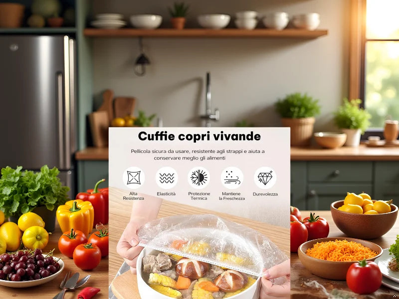 50 Cuffie Copri Alimenti Riutilizzabili con Elastico โ Copri Vivande Trasparenti Estensibili 10-25 cm per Ciotole, Piatti e Contenitori, Conservazione Cibi in Casa, Frigo e Buffet