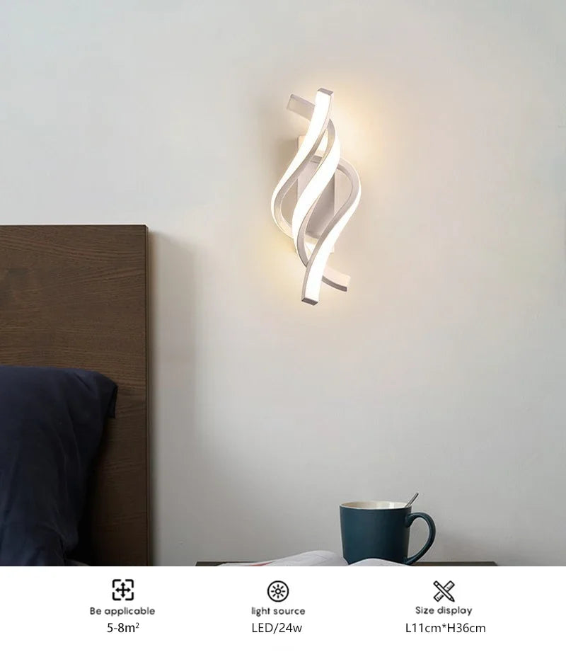 Lampada da parete moderna a LED Linea domestica Decorazione Lampada da parete Soggiorno Sfondo Muro Camera da letto Testiera Illuminazione bianca nera Lustro
