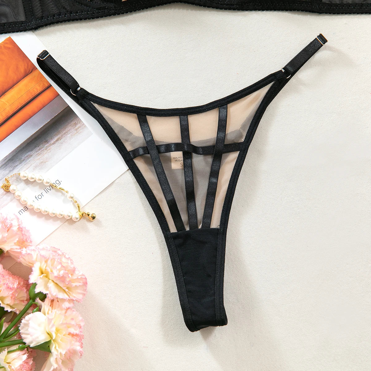 Saldi di liquidazione: Completi intimo sexy a quadri irregolari, 2 pezzi, con inserti in rete trasparente, reggiseni e perizomi, abiti erotici intimi