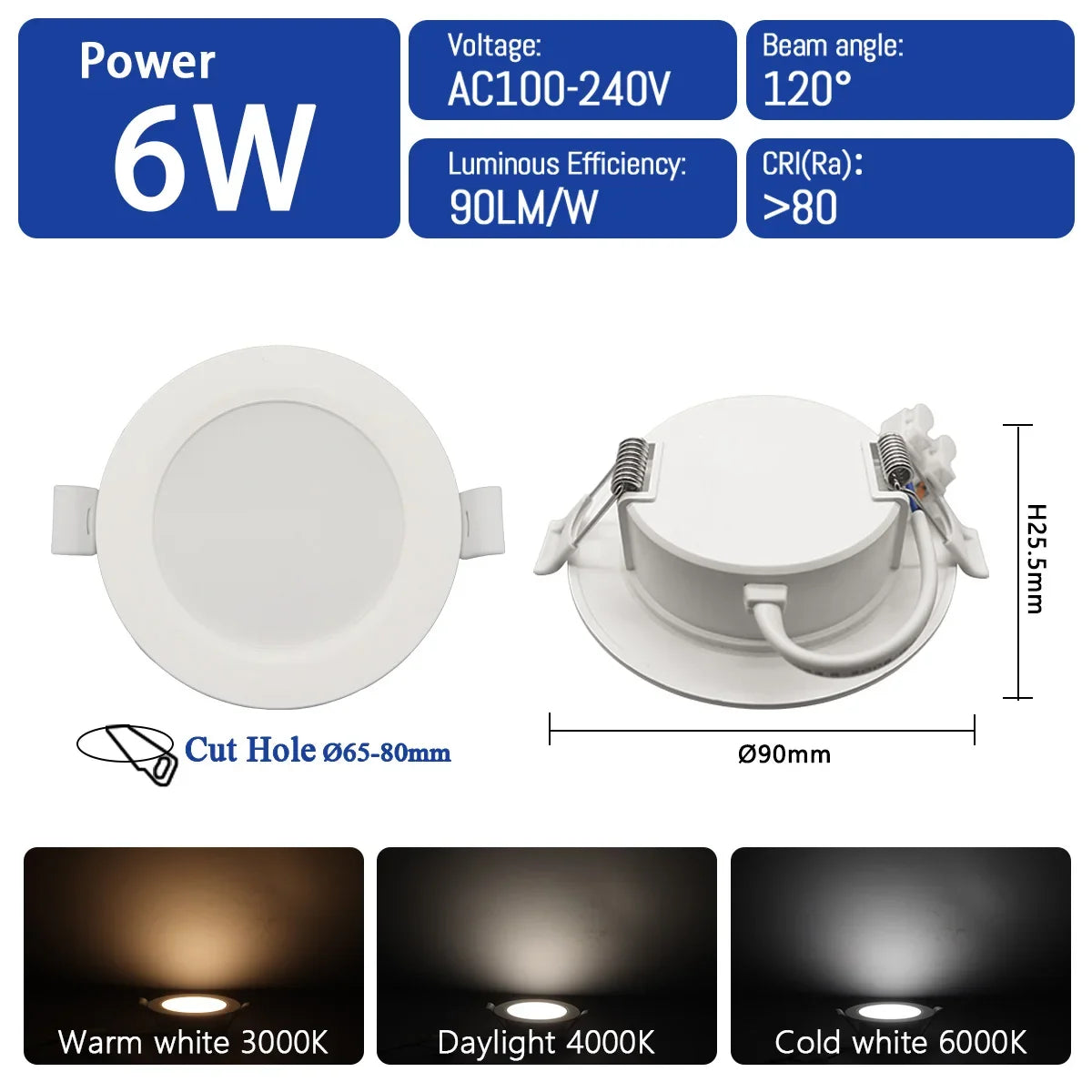 10 pz/lotto LED Pannello Rotondo Da Incasso Lampada 24W 20W 17W 14W 10W 6W AC100-240V 3000K 4000K 6000K Luce Faretto illuminazione per interni