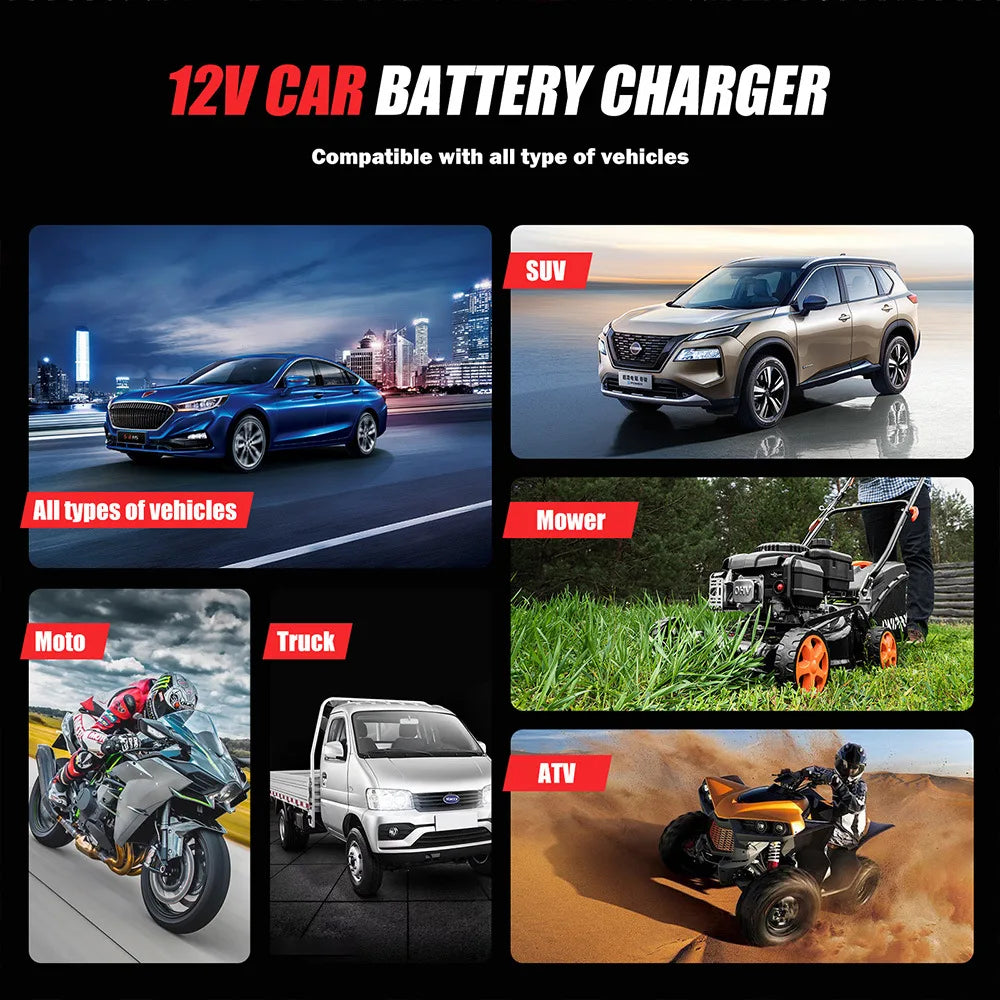 Nuovo 2in1 Smart Caricabatteria per auto Tester del sistema Analizzatore batteria per auto moto per batterie al litio LiFePo4 al piombo acido AGM GEL