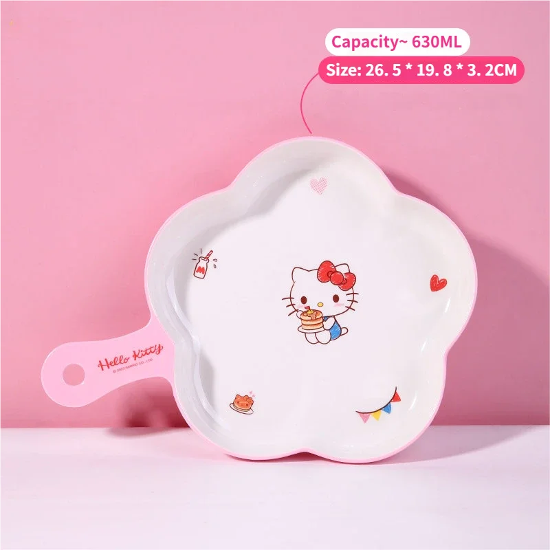 WUHE Set di Stoviglie per Bambini Hello Kitty, Ciotole e Piatti in Melamina, Design Cartoon per Ragazze, Senza BPA, Infrangibile, Lavabile in Lavastoviglie